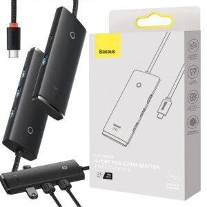 HUB extern Baseus WKQX030401 Lite4 porturi USB 3.0 conectare prin USB Type-C cablu 1m negru