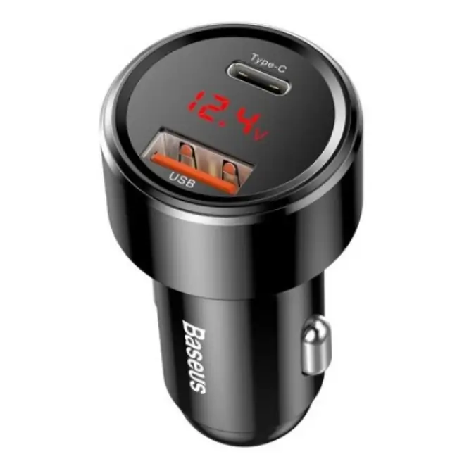 incarcator auto baseus ccmlc20c 01 magic series pps 45w 6a 1x usb 45v 5a 1x usb type c 5v 3a bricheta auto afisaj digital negru 1