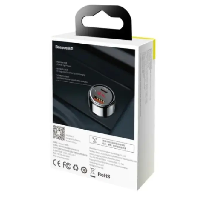 incarcator auto baseus ccmlc20c 01 magic series pps 45w 6a 1x usb 45v 5a 1x usb type c 5v 3a bricheta auto afisaj digital negru 3