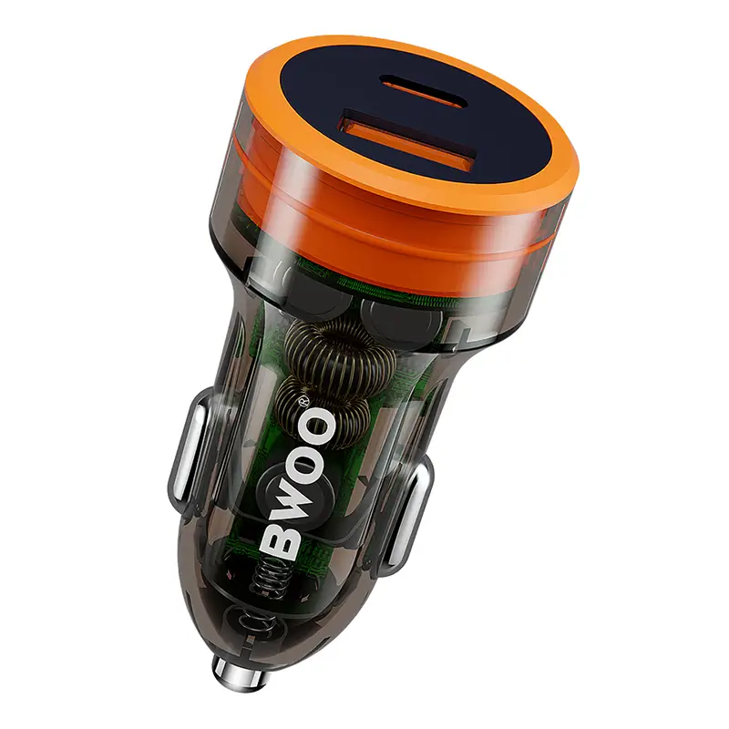 incarcator auto transparent 12 24v 38w 1x usb c pd 20w 1x usb a qc 18w bwoo bo cc85 2