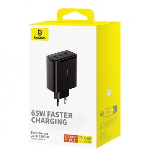 incarcator retea baseus p10152301113 00 cube pro quick charge 65w 2x usb type c 5v 3a 1x usb negru 2
