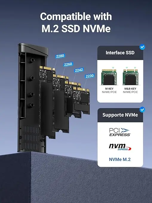 rack extern ugreen cm767 35267 ssd m2 nvme pcie 30 compatibil cu form factor 2280 2260 2242 2230 cablu 50cm usb c 31 4