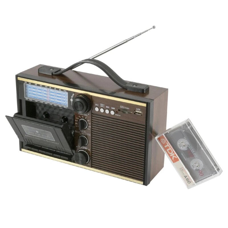 radio portabil retro cu casetofon radio 11 benzi usb mp3 bluetooth sd sal rrt 11b 1