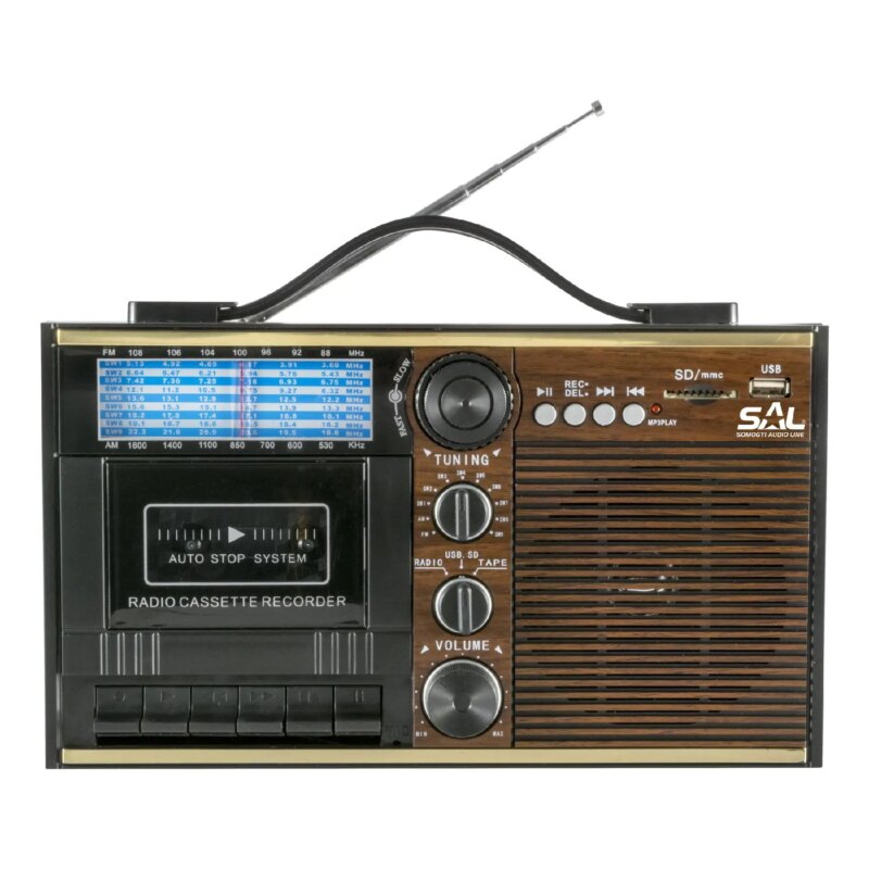 Radio portabil retro cu casetofon Radio 11 benzi /USB-MP3 /Bluetooth / SD SAL RRT 11B