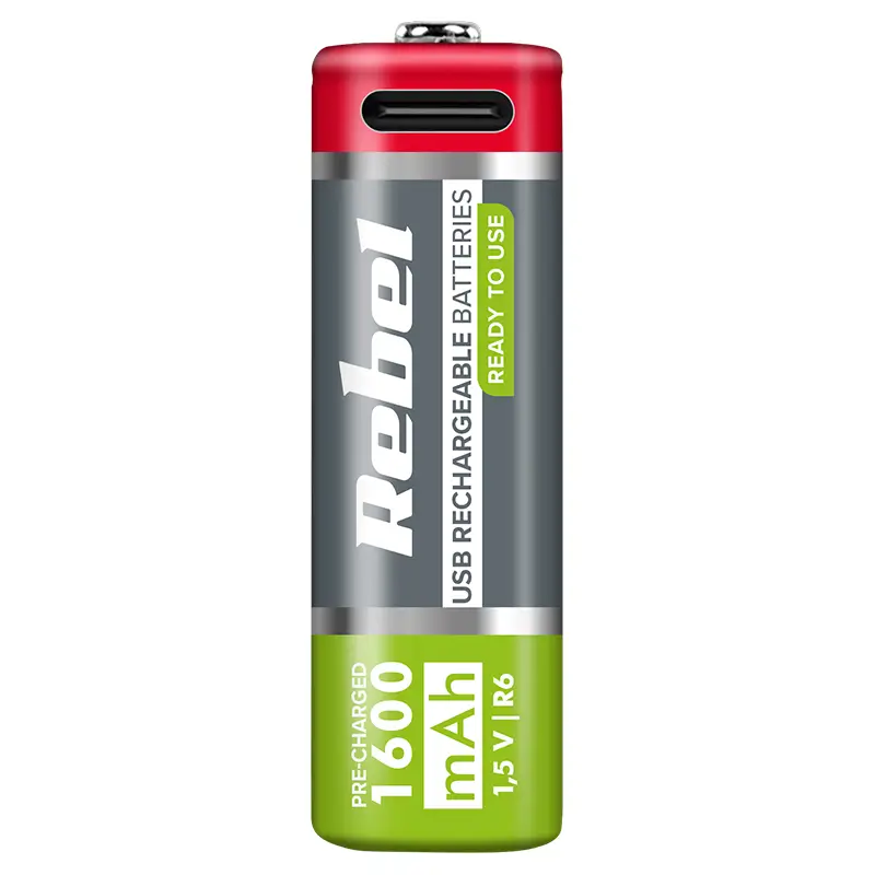 Set 2 Acumulatori Rebel Li I0n Aa R6 1600mah 15v Usb C Bat2014