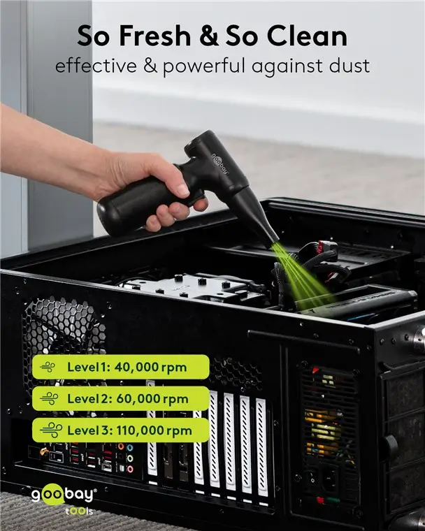 Suflanta Aer Comprimat Portabila Goobay 77830 100w Motor Fara Perii Fara Fir Reincarcabil