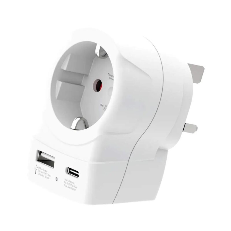 Adaptor priza Skross 1.500283-E EU la UK USB-A USB-C 20W