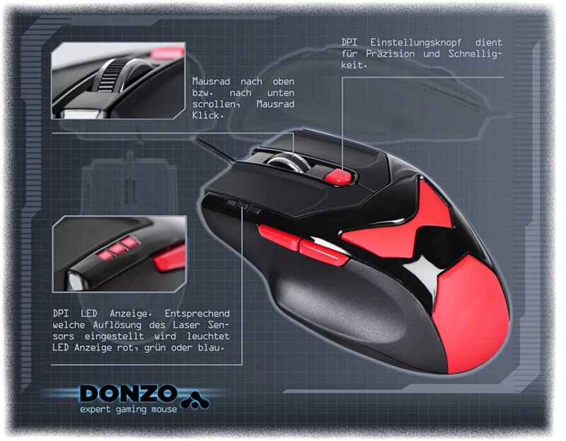 gaming mouse laser usb 800 1200 2100 3400dpi 6 butoane 76g cu 4x42g greutati interschimbabile donzo do959 bl 5