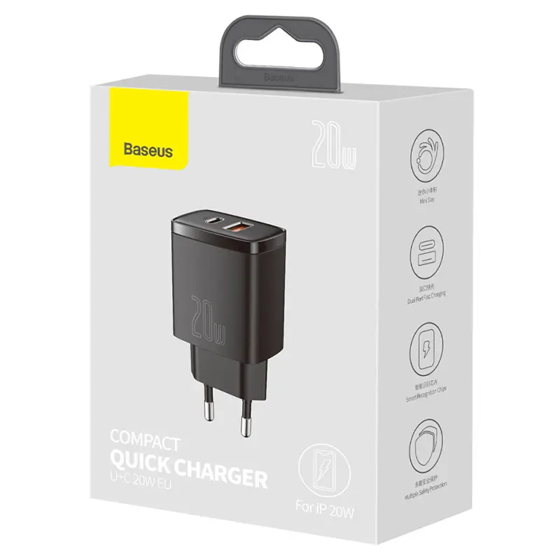 Incarcator retea QC3.0 20W BASEUS CCXJ-B01 USB-C + USB-A 2 Incarcator Retea Qc30 20w Baseus Ccxj B01 Usb C Usb A