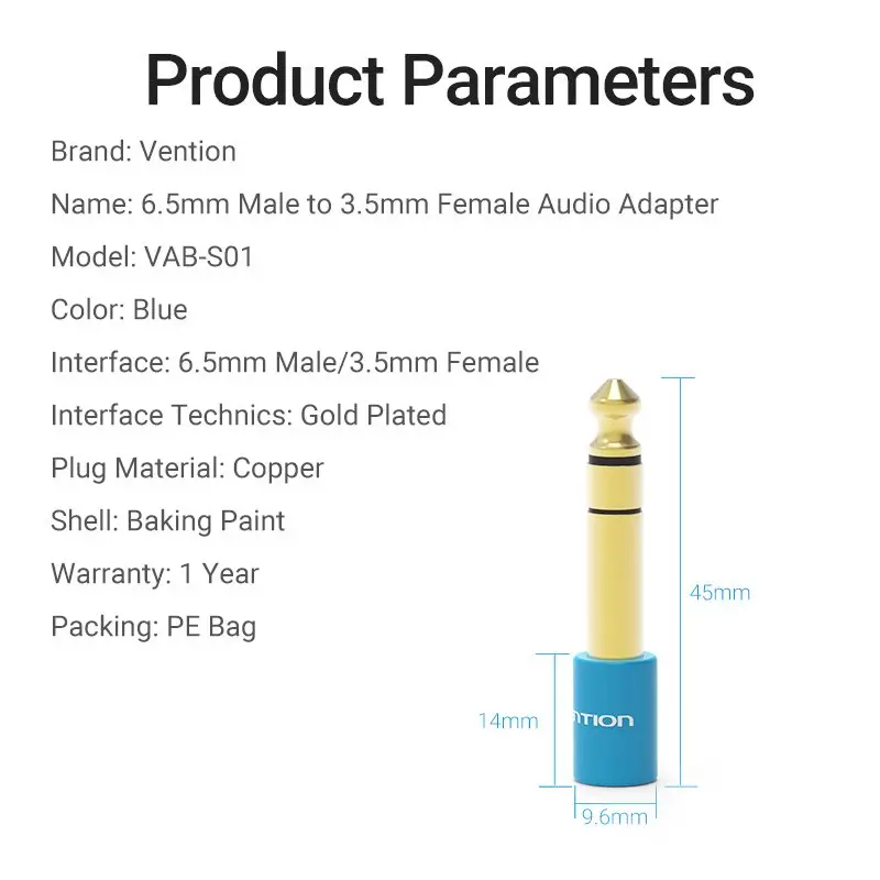 Adaptor stereo audio Jack 3.5 mm soclu - Jack 6.3mm mufa aurit VENTION VAB-S01-L 2 Adaptor Stereo Audio Jack 35 Mm Soclu Jack 63mm Mufa Aurit Vention Vab S01 L