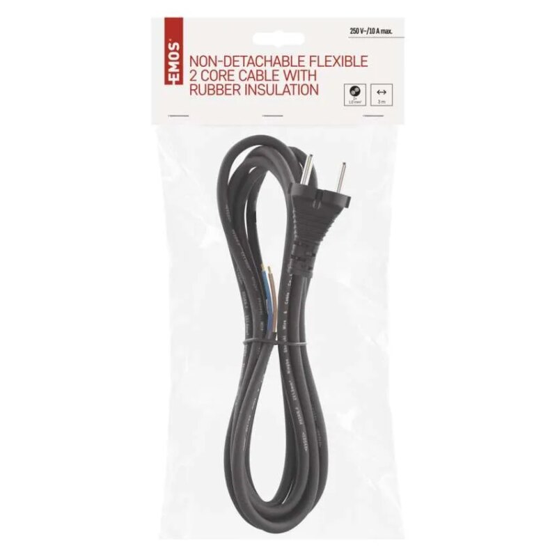 Cablu de alimentare EMOS S03030 nedetasabil flexibil izolatie cauciuc 2x1mm2 3m negru 2 Cablu De Alimentare Emos S03030 Flexibil Izolatie Cauciuc 2x1mm2 3m