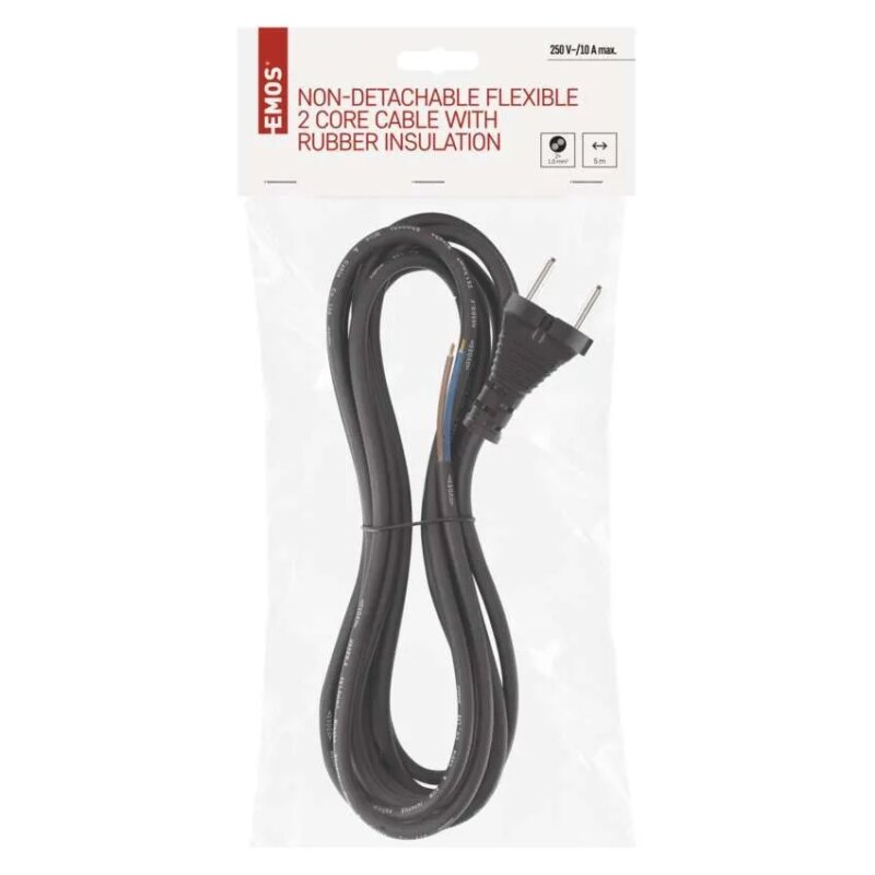 Cablu de alimentare EMOS S03050 nedetasabil flexibil izolatie cauciuc 2x1mm2 5m negru 2 Cablu De Alimentare Emos S03050 Flexibil Izolatie Cauciuc 2x1mm2 5m