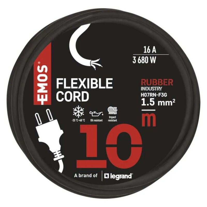 Cablu De Alimentare Emos S03210n Flexibil Izolatie Cauciuc Neopren 3x15mm2 H07rn F 10m