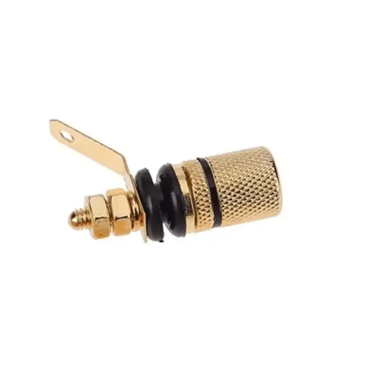 Mufa banana mama aurita 4mm cu inel negru montaj pe panou Mufa banana mama aurita 4mm cu inel negru montaj pe panou