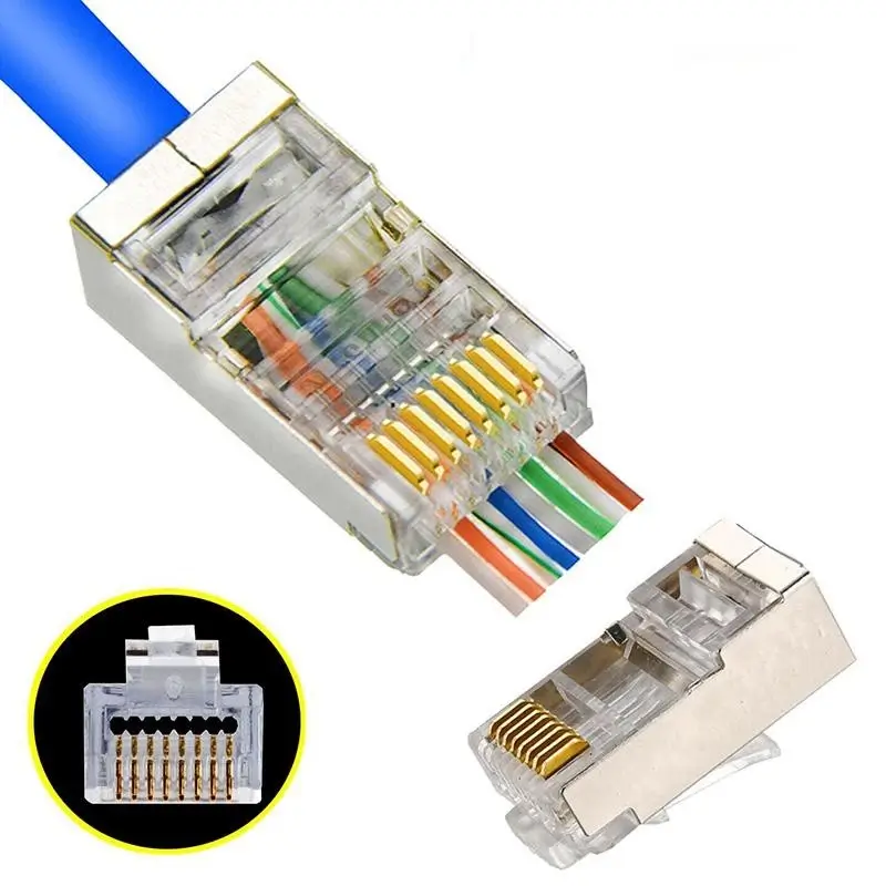 Mufa FTP CAT6 RJ45 8P8C ecranata PASS TROUGH cu trecere pentru cablu rotund 1 Mufa Ftp Cat6 Rj45 8p8c Ecranata Pass Trough Cu Trecere Pentru Cablu Rotund