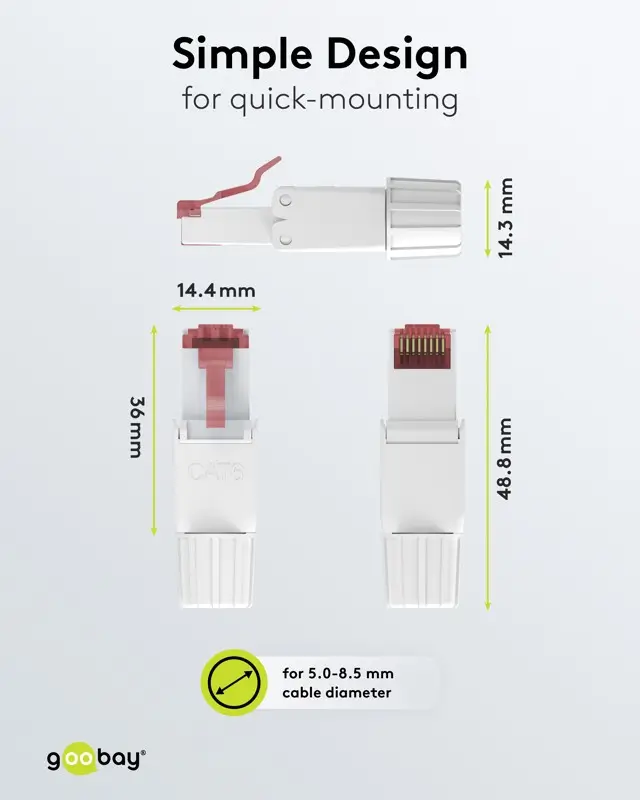 Mufa retea RJ45 8P8C UTP Cat6 conectare fara scule AWG22(0.65mm)-24(0.5mm) Goobay 65942 7 Mufa Retea Rj45 8p8c Utp Cat6 Conectare Fara Scule Awg22065mm 2405mm Goobay 65942