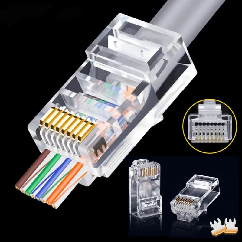 Mufa UTP CAT6 RJ45 8P8C pass trough cu trecere pentru cablu rotund 2 Mufa Utp Cat6 Rj45 8p8c Pass Trough Cu Trecere Pentru Cablu Rotund