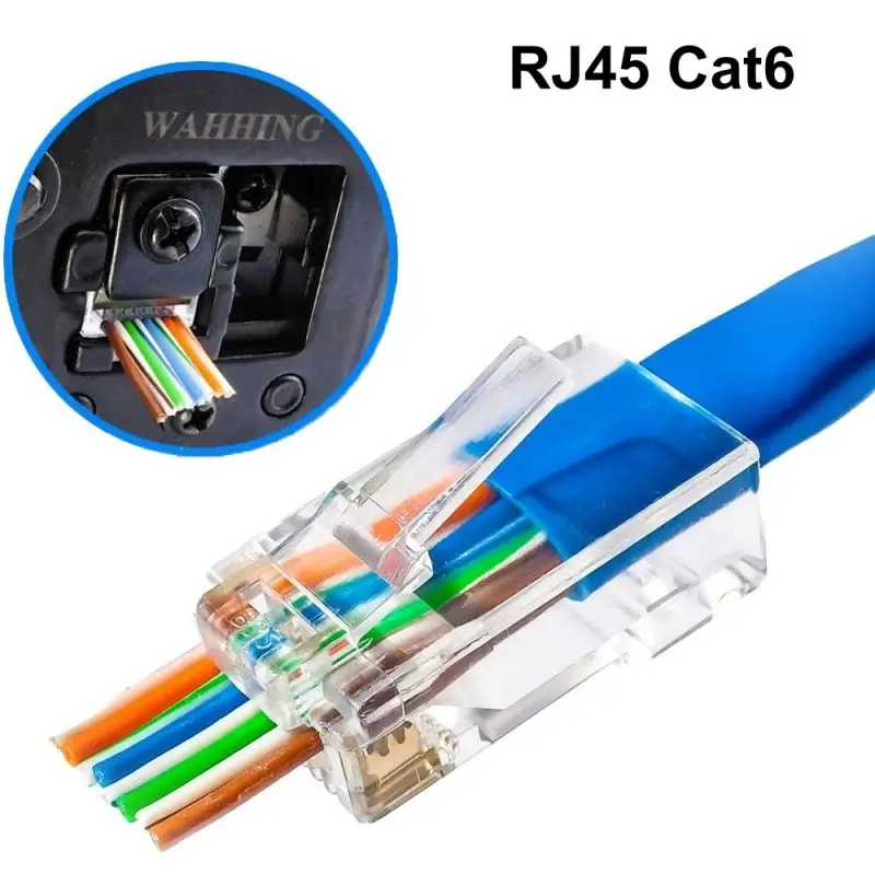 Mufa UTP CAT6 RJ45 8P8C pass trough cu trecere pentru cablu rotund Mufa UTP CAT6 RJ45 8P8C pass trough cu trecere pentru cablu rotund