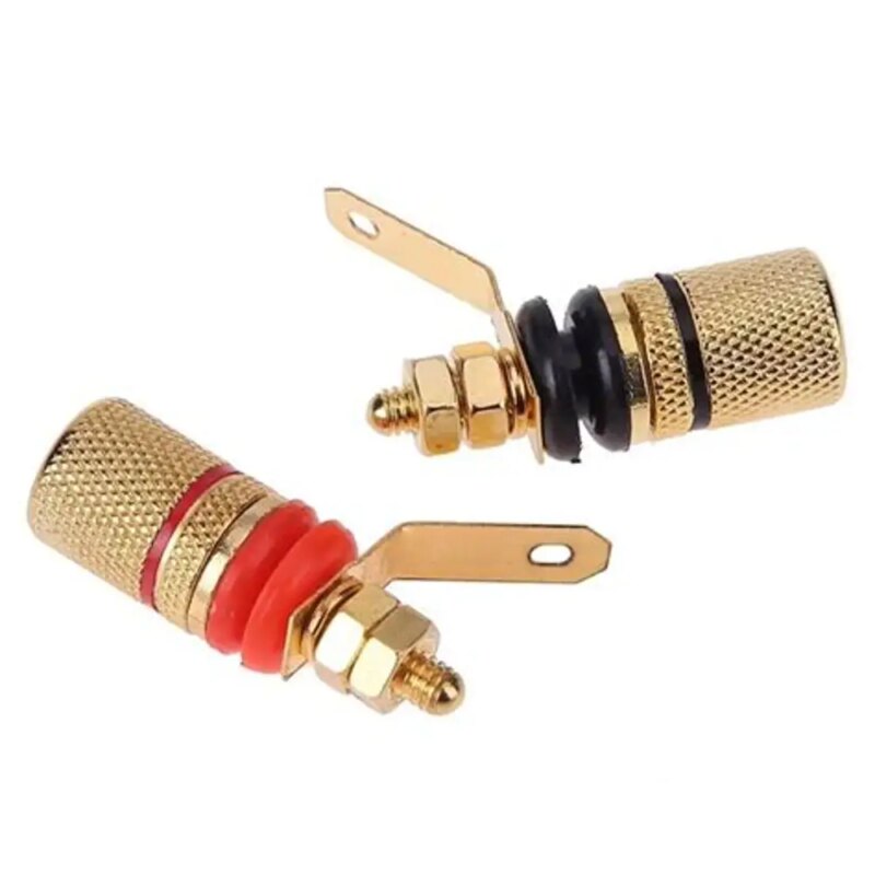 Set 2 Mufe banana mama aurite 4mm cu inel negru si rosu montaj pe panou Set 2 Mufe banana mama aurite 4mm cu inel negru si rosu montaj pe panou