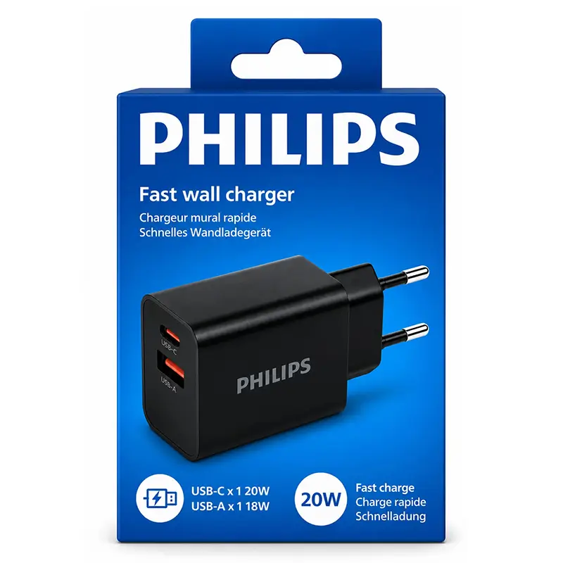 Alimentator retea USB-A +USB C PD 20W PHILIPS DLP4325AB 1 Alimentator Retea Usb A Usb C Pd 20w Philips Dlp4325ab