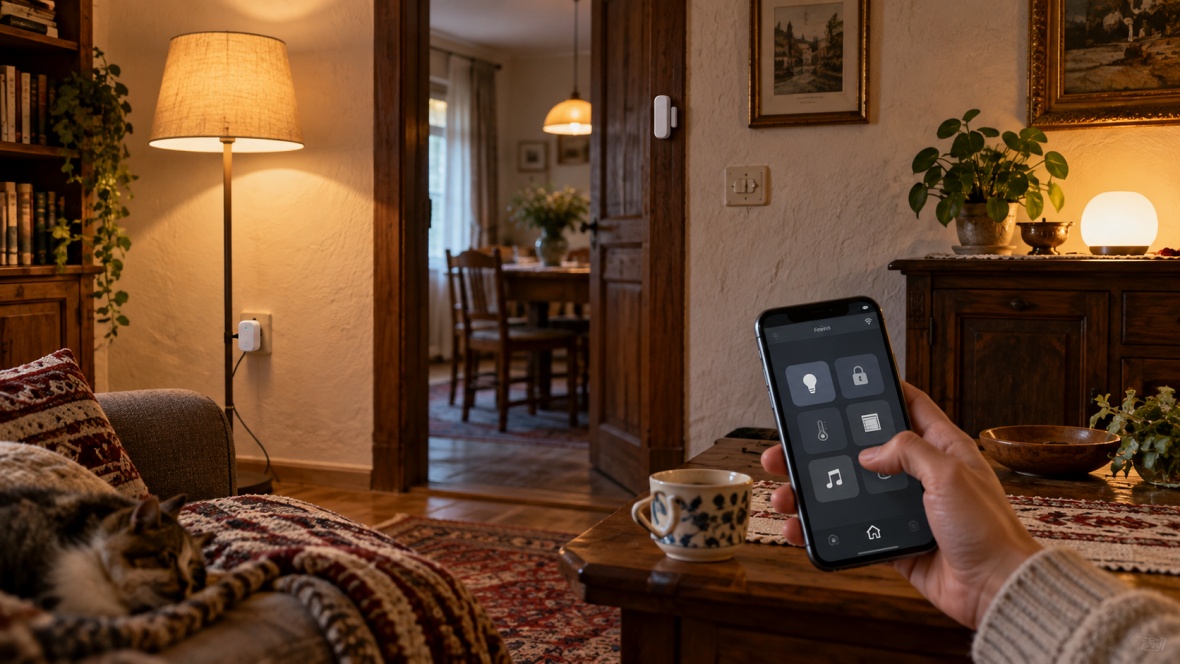 Casa smart amenajată într-o locuință veche, cu becuri, prize și senzori wireless controlați din telefon