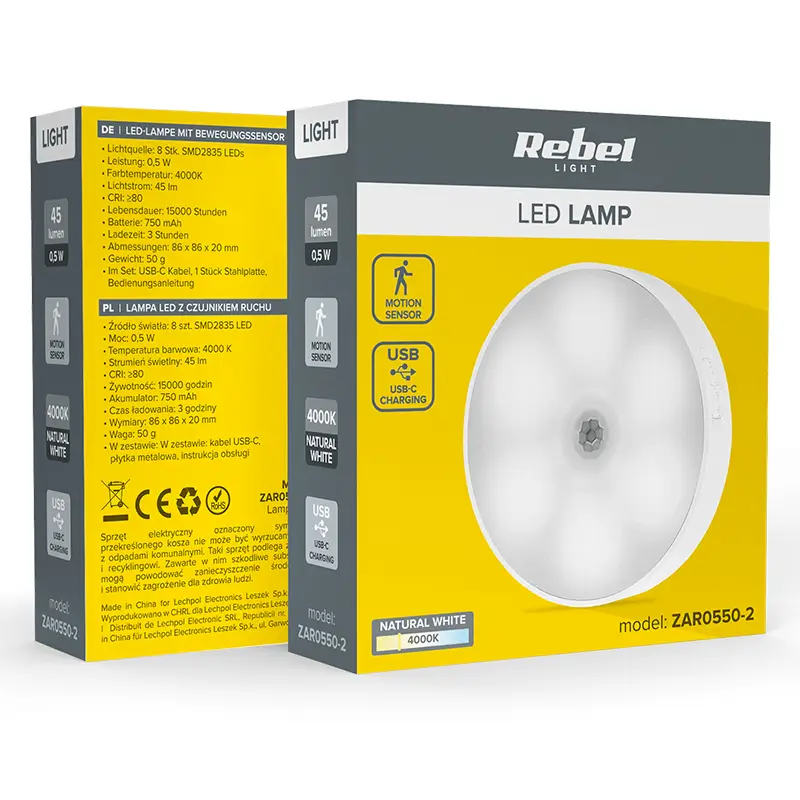 Lampa Led 05w 4000k Reincarcabila Cu Senzor De Miscare Rebel