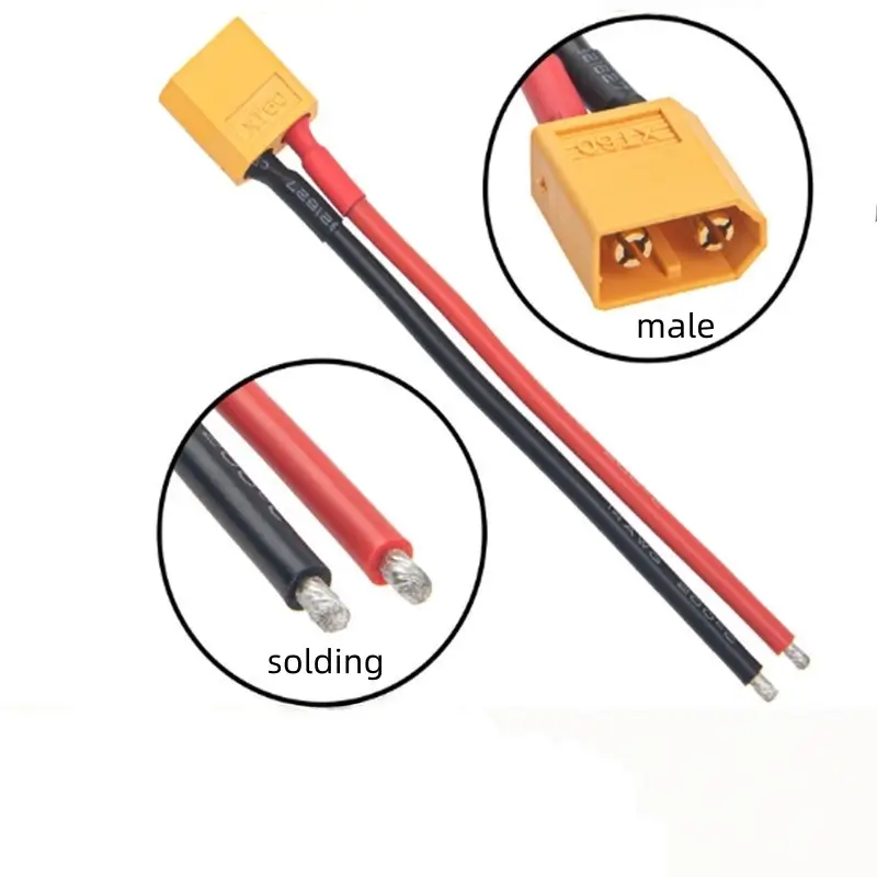 mufa xt60 tata cu cablu siliconic 12awg cupru 20cm 500vdc 25a 1